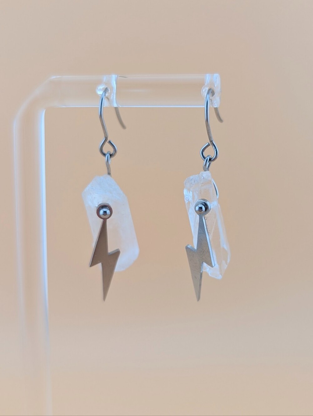NWT Raw Quartz Crystal Lightning Bolt Whimsigoth Boho Dangle Drop Earrings